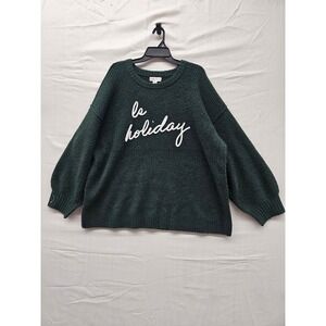 Ava & Viv Womens 3X Green La Holiday Graphic Knit Sweater Pullover 021 08 1470
